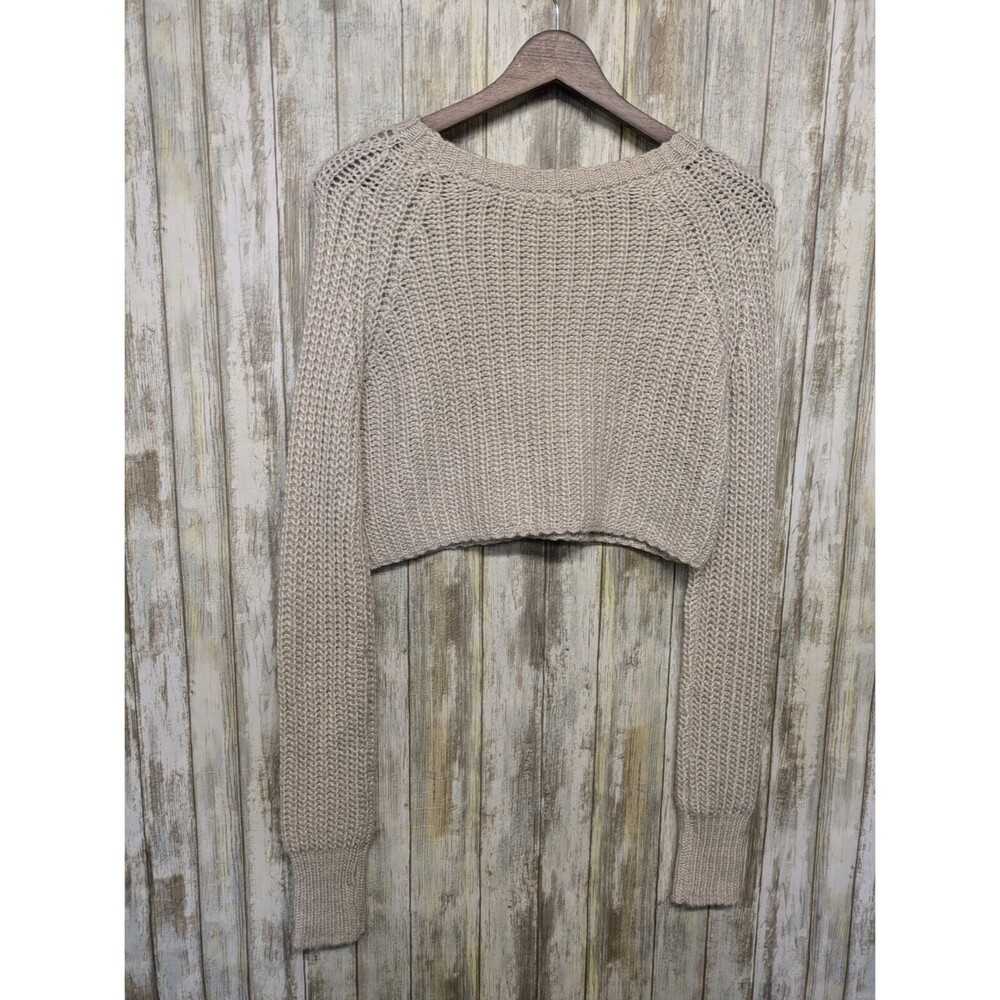 KIMCHI BLUE Wool Blend Crop Sweater Cream Chunky Knit Extra Long Sleeves Small - Picture 4 of 9